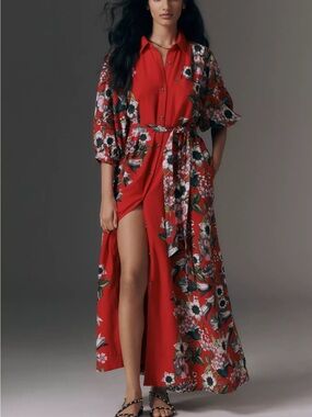 NWT - Maeve Mona Linen Blend Maxi Shirtdress